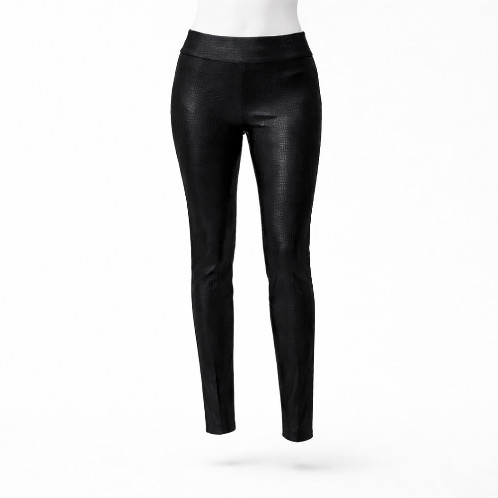 Size 14 Melanie Lyne Women’s Madison Crocodile Print Pull-On Pants Black Slim